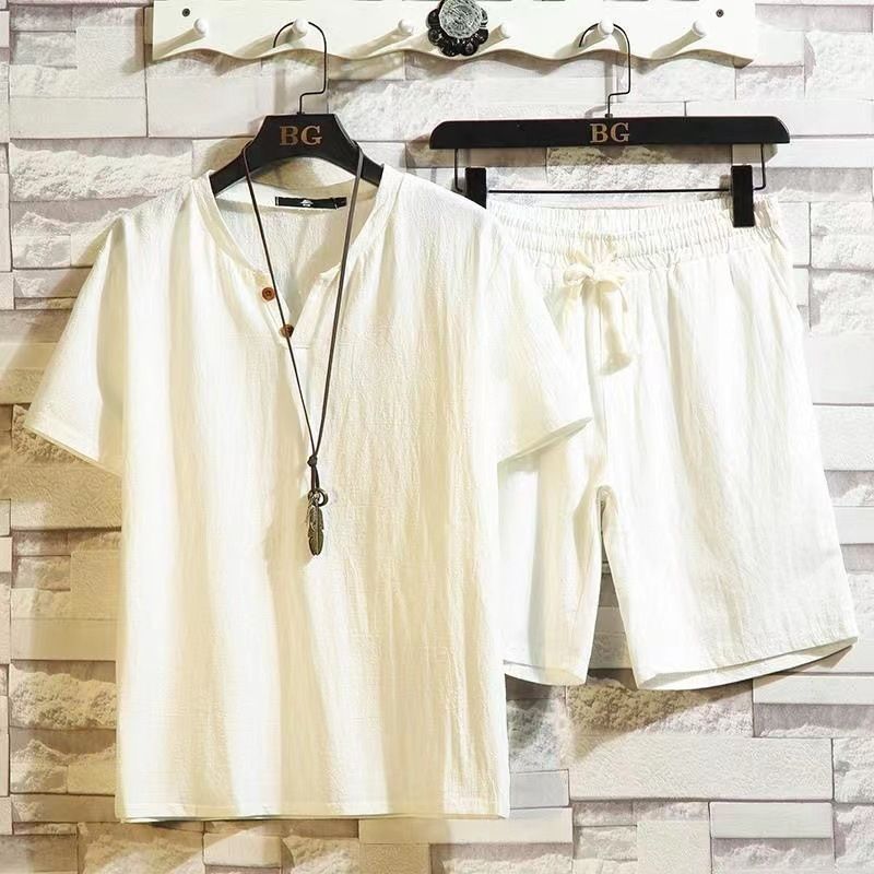 Men's Summer Lightweight Linen Suit Retro Style Tang Suit Hanfu Short Sleeved T-Shirt Cotton And Linen Trendy_viptrois.com