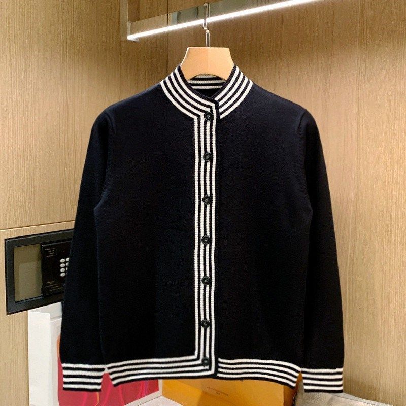 Men's Casual Autumn Knit Cardigan Slim Fit Striped Pullover Sweater With Stand Collar_viptrois.com