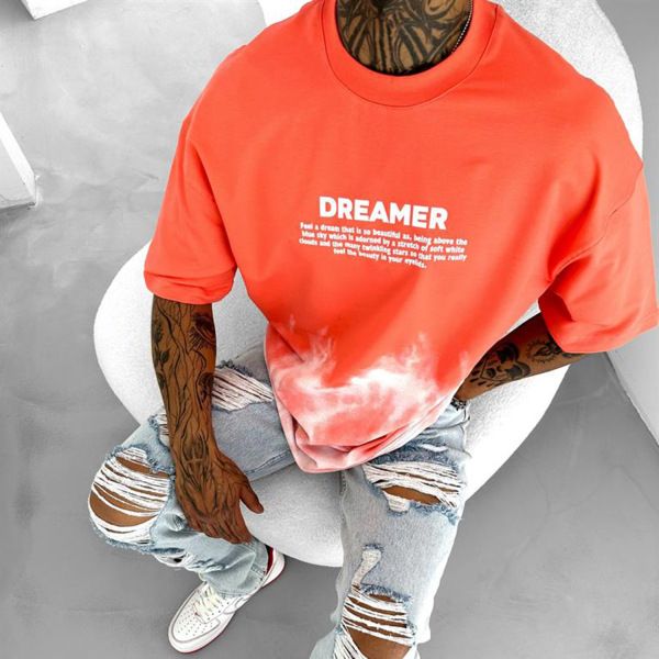 Men's Loose Letter-printed Round Neck Casual T-shirt_viptrois.com