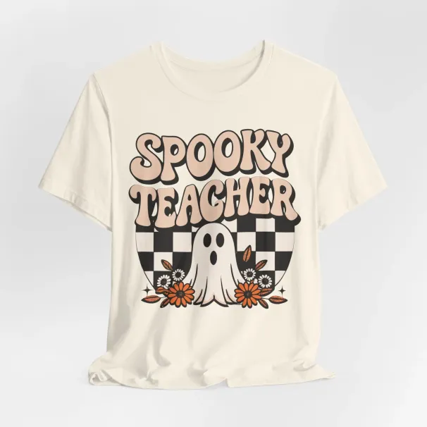 Spooky Teacher Graphic Tee - Halloween T-Shirt Mens Womens Tees Top For Fall Fashion And School_viptrois.com