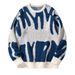 Men's Stylish Jacquard Knit Sweater - Loose Fit Round Neck Long Sleeve Pullover For Teens & Adults (Black/White, Grey/Black, Cream/Brown, Blue/White)_viptrois.com