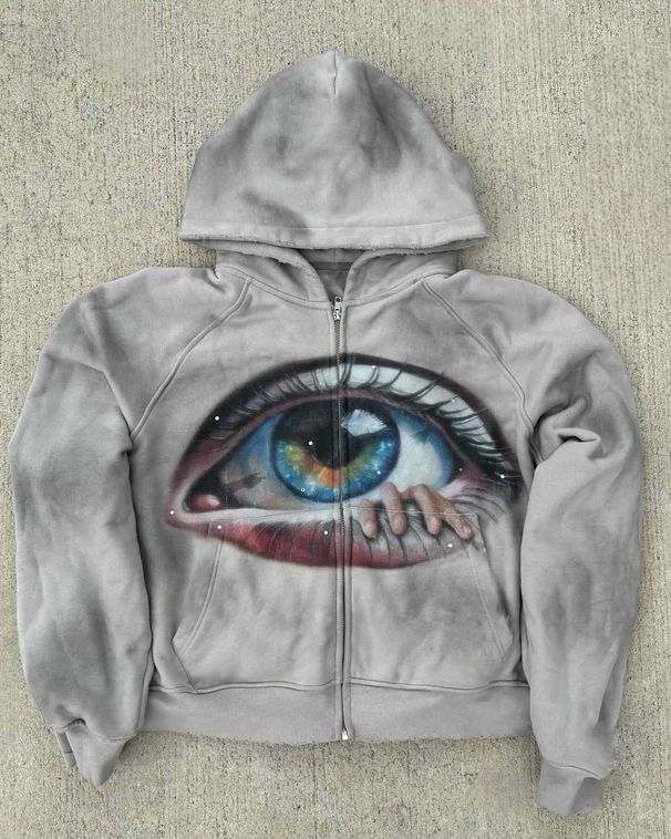 3D Printed Digital Eye Gazing Hoodie Sweatshirt for Men Zip up Long Sleeved Quirky Style Loose Fit Cardigan_viptrois.com