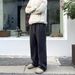 Men's Clothing Woolen Thickened Old Money Style Drape Wide Trousers Soft Glutinous Knitted Straight Cleanfit Trousers_viptrois.com