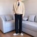 Autumn And Winter Solid Color Large V Neck Drape Personality Sweater Men's Loose Lazy Style Casual Knitted Sweater Jacket_viptrois.com