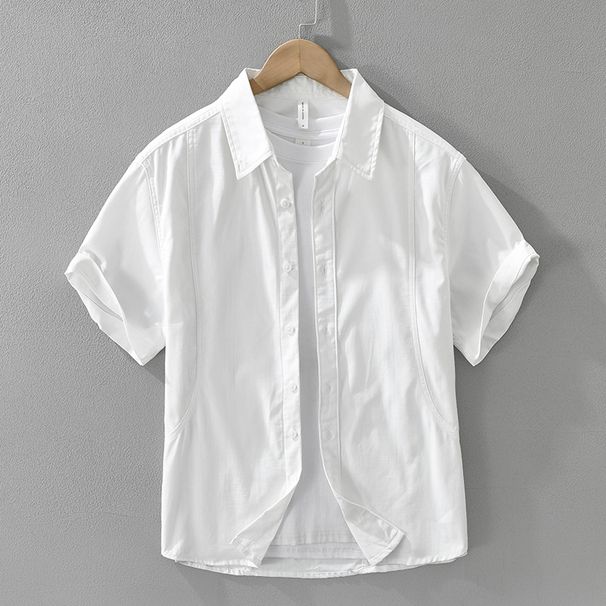 Solid Color Quality Short Sleeved Shirt For Men, Fashionable And Versatile, Artistic And Casual Loose Top_viptrois.com