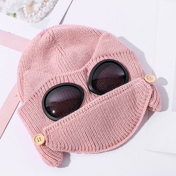 Women's Hats Autumn And Winter New Double Layer Thickened Pilot Knitted Hat Parent Child Warm Mask Glasses Wool Hat Men And Women_viptrois.com