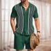 Men's Clothing Cool Silk Jacquard Two Piece Knitted Sweater Casual Polo Shirt Suit_viptrois.com