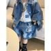 Mother & Kids Boys Paint Splashed Denim Suit Summer New Short Sleeved Shorts Small Children's Korean Style Jacket And Pants_viptrois.com
