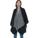 Unisex Autumn/Winter trim solid color cashmere double side black grey split cape_viptrois.com