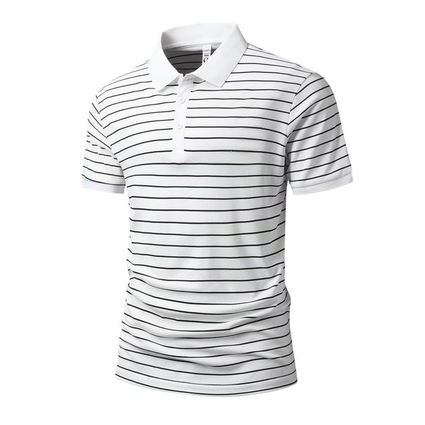 Foreign Trade Style Men's Short-sleeve Polo Shirt With Collar, Trendy Striped T-shirt, Summer Korean Version Slim-fit_viptrois.com