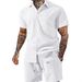Men's Summer Solid Color Collared Short Sleeve Shirt Casual Drawstring Shorts Suit Set_viptrois.com