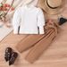 Children's clothing new puffy sleeve high neck knitted top belt trousers fashion model children's suit_viptrois.com