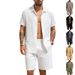 Men's Summer Linen Jacquard Shirt And Beach Shorts Set Loose Striped Short Sleeved Cross Border European American Style_viptrois.com