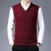 Men's Wool Blend V-Neck Sleeveless Vest - Stylish Casual Pullover Sweater For Autumn, Lightweight & Breathable, Solid & Camo Patterns_viptrois.com