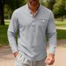 Men's Heavyweight Twill Henley Shirt - Long Sleeve Stand Collar Base Layer For Autumn & Winter (Tibetan Blue, Black, Apricot, Dark Gray, White_viptrois.com