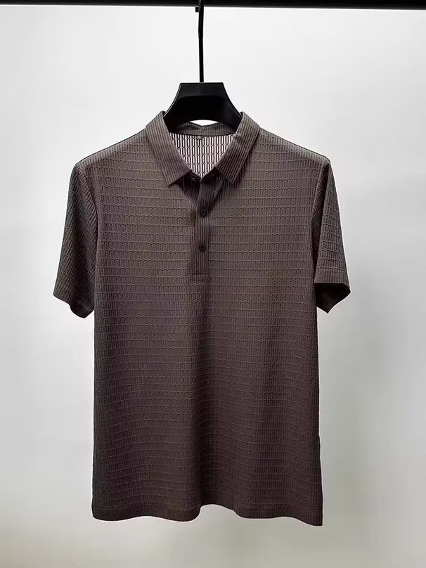 Men’s ClothingSummer Ice Silk Thin Breathable Men's Short Sleeved Shirt Business Casual Lapel T Shirt Solid Color Simple All Match Top Trend_viptrois.com