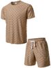 Summer Men's Checkered Embossed Suit Short Sleeve Casual Sports Two Piece Set Shorts_viptrois.com