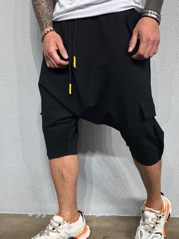 Men's Clothing Men's New Hip Hop Trend Pants Loose Solid Color Street Men's Sports Leisure Harem Cropped Pants_viptrois.com