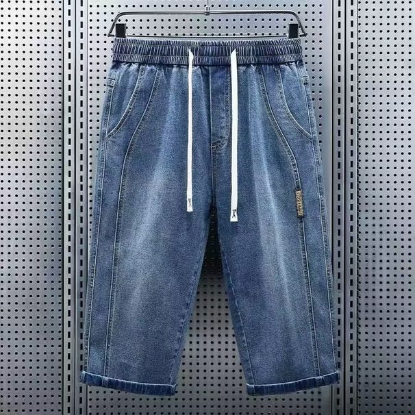 Elastic Waist 2025 Summer Thin Denim Shorts Men's Trendy Versatile Seven-Point Comfortable Breathable 7-Point Pants Men_viptrois.com