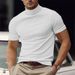 Summer New Men's Casual T-Shirt Fashion Half High Collar Slim Fit Solid Color Base Shirt Trend_viptrois.com
