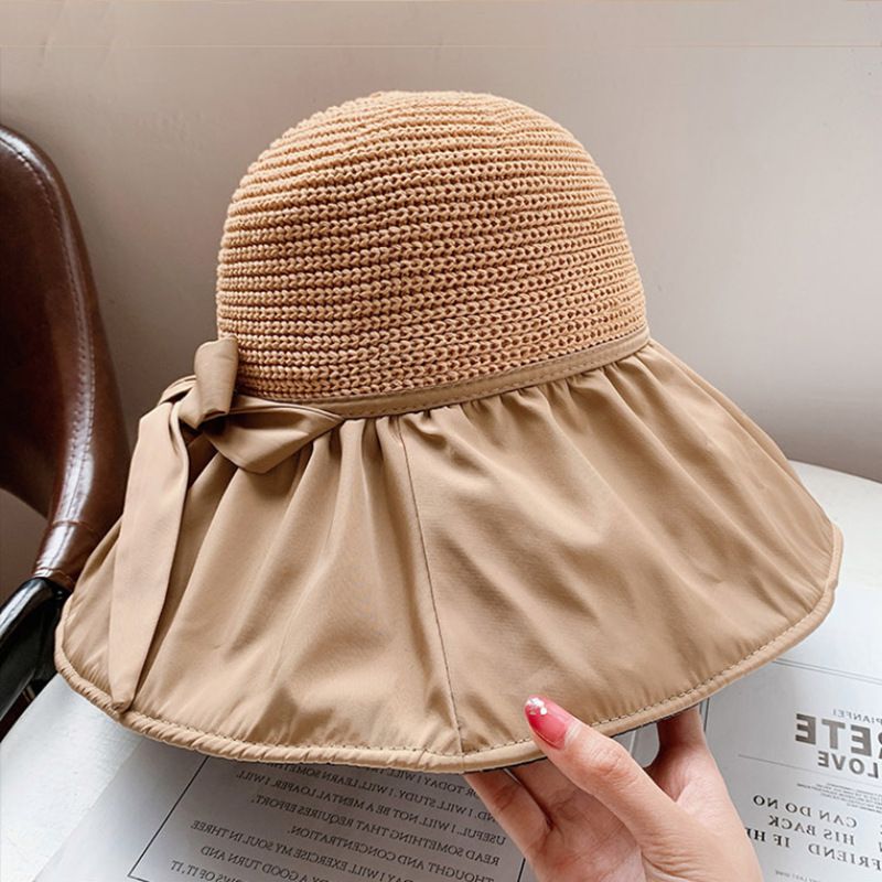 Hat Female Summer Eaves Vinyl Bucket Hat UPF50 + Bow Sun Hat Face Covering Sun Hat Sun Hat Female_viptrois.com