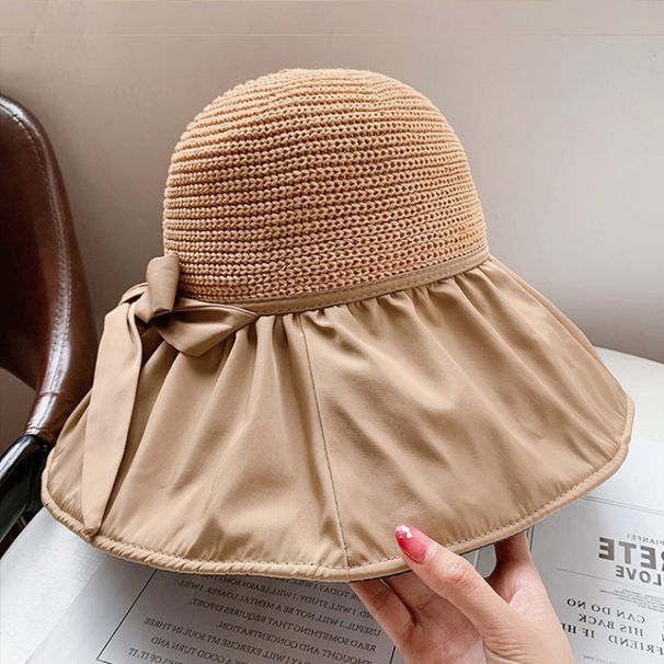 Hat Female Summer Eaves Vinyl Bucket Hat UPF50 + Bow Sun Hat Face Covering Sun Hat Sun Hat Female_viptrois.com