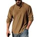 Men's Autumn Corduroy Henley Shirt - Vintage Loose Fit Casual Long Sleeve Top In Khaki, Olive, Grey, Brown, Burgundy, Black (S-Xxxl)_viptrois.com