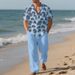 Men's Clothing Hawaiian Shirt And Pants Set Short Sleeve Casual Beach Outfit With Coconut Print Lightweight Polyester Vacation Travel Wear_viptrois.com
