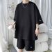 Men's Clothing Summer Thin Loose Large Size Letter Jacquard Short Sleeved T Shirt Shorts Set_viptrois.com