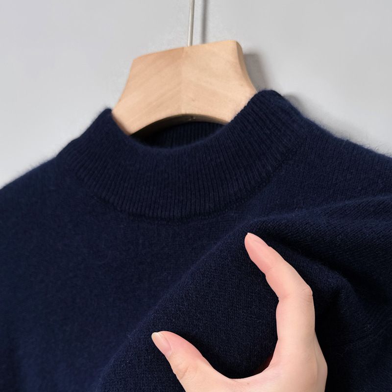 Men's Solid Color Knit Sweater – Semi-Turtle Neck Casual Pullover, Soft & Stylish For Everyday Wear_viptrois.com