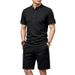 Men's Summer Henley Collar Short Sleeved Shirt And Shorts Set Style 250g Textured Jacquard Two-Piece Set_viptrois.com