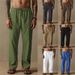 Men's Clothing Men's Cotton And Linen Solid Color Drawstring Patch Pocket Loose Casual Breathable Straight Trousers_viptrois.com