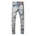 Casual Custom Silk Label Denim High Quality Breathable Fitting Ripped Streets Styles Purple Jeans Ripped Men's Blue_viptrois.com