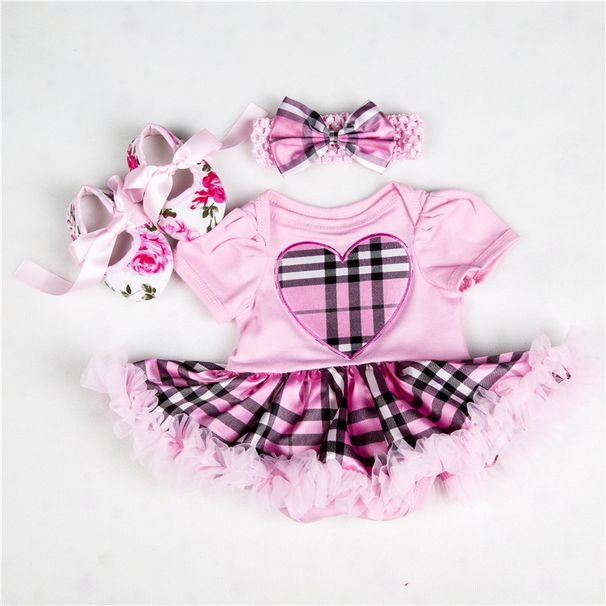 One Year Old Baby Birthday Gift High Quality Cotton Romper Dress Gold Shoes Crown Headwear Three Piece Set_viptrois.com