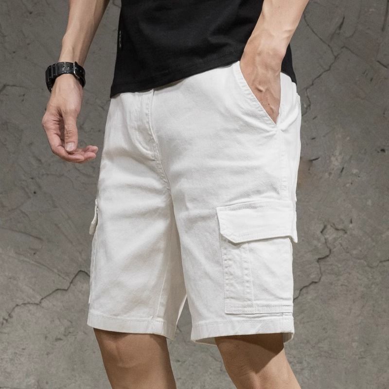 Men's Clothing Men's Loose Straight Leg Denim Shorts Summer Trendy White Casual Cargo With Large Pockets Thin_viptrois.com