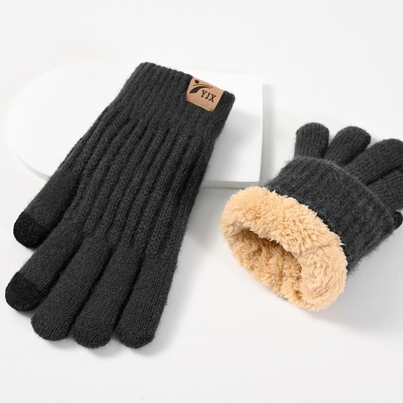 new winter warm touch screen wool double layer thickened outdoor arctic fleece lining knitted gloves_viptrois.com