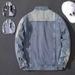"Korean-Japanese Fusion Denim Jacket – Oversized Workwear Style With Contrast Splicing (Dark Gray/Bluish, M-5XL)"_viptrois.com