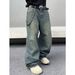 Men's Retro Washed Wide Leg Jeans American Street Style Trendy High End Distressed Loose Fit Cross Border Chain Link Trousers_viptrois.com