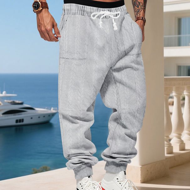 Men's Clothing Loose Sports Jogging Casual Jacquard Sweatpants Winter Casual Jogger Pants With Elastic Cuffs Loose Fit Comfortable Athletic Trousers_viptrois.com