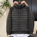 Trendy Lightweight Puffer Jacket For Men – Slim-Fit Hooded Coat With Color Blocking (Black/Grey)_viptrois.com