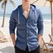 Men's Casual Linen Hooded Shirt With Stripes - Long Sleeve Open Front Pullover For Beach & Streetwear (S-XXXL)_viptrois.com