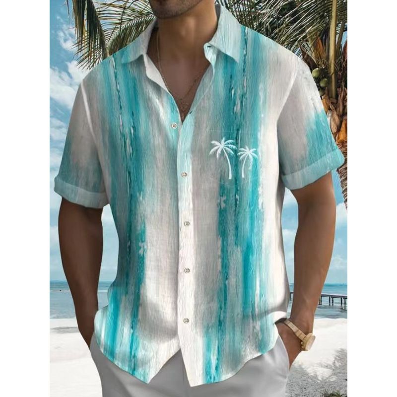 Men's Trendy Short Sleeved Shirt Summer Fashion 3D Print Bamboo Joint Linen Loose Casual Clothing_viptrois.com
