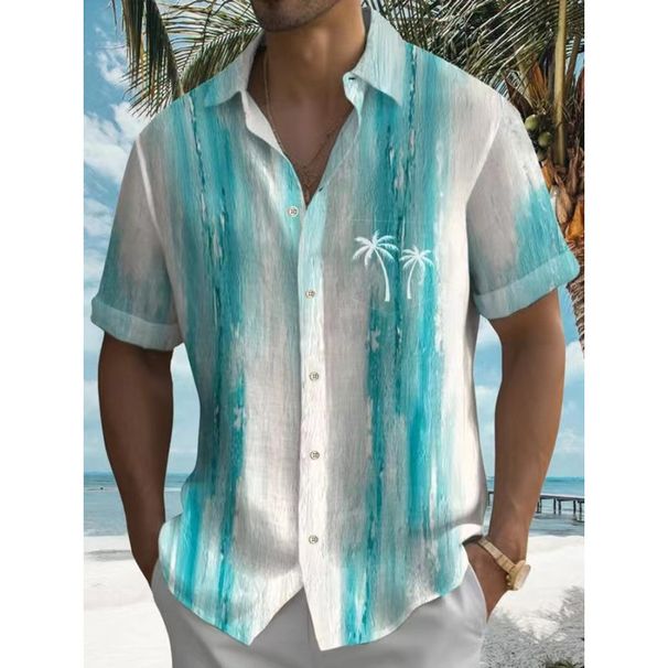 Men's Trendy Short Sleeved Shirt Summer Fashion 3D Print Bamboo Joint Linen Loose Casual Clothing_viptrois.com