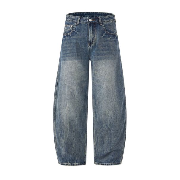 American Style Scimitar Denim High Street Punk Washed Vintage Ripped Loose Wide-Leg Men's Versatile Pants_viptrois.com