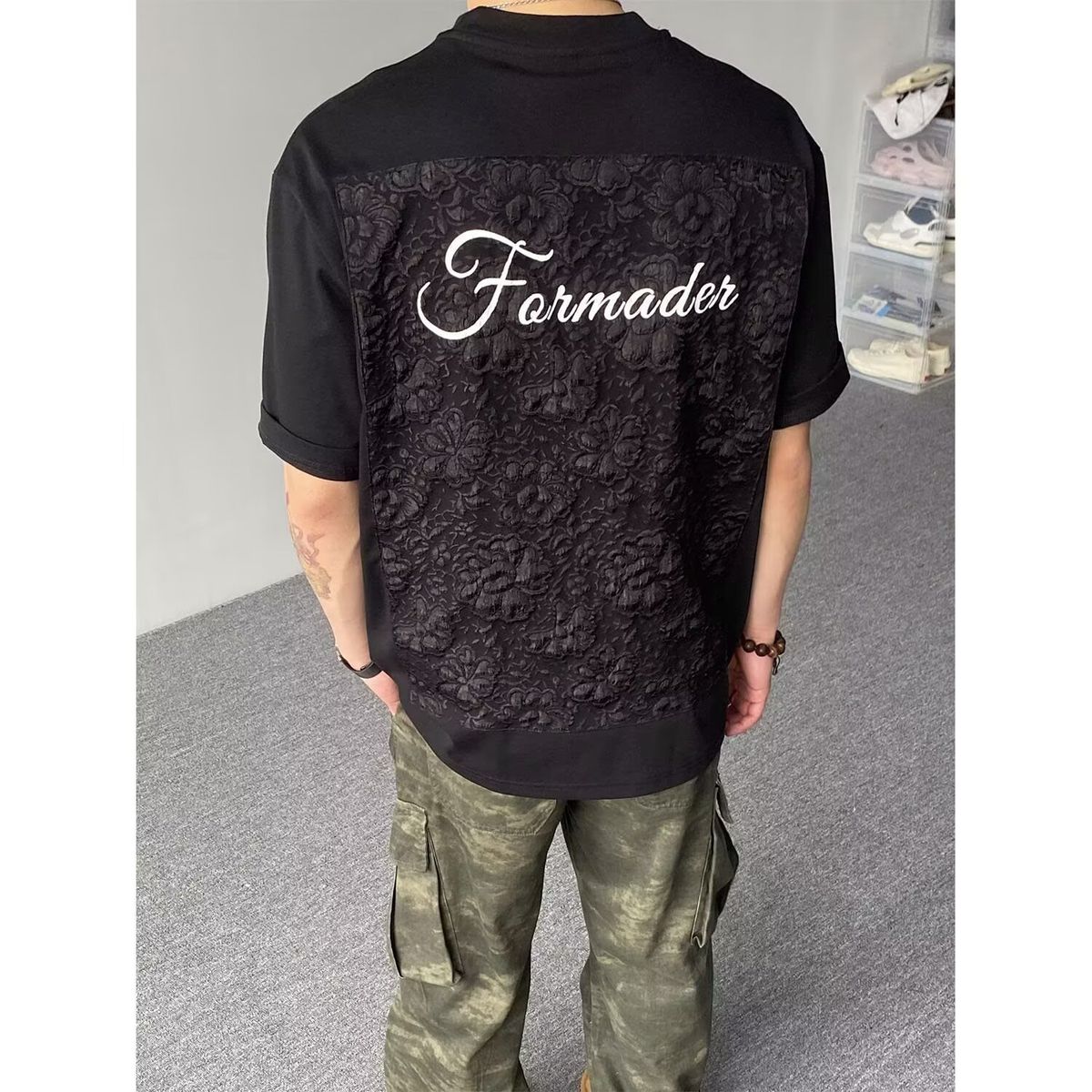 Men's Heavyweight Cotton T-Shirt 3D Embroidered Lettering American High Street Style Summer Loose Fit Short Sleeve Top_viptrois.com