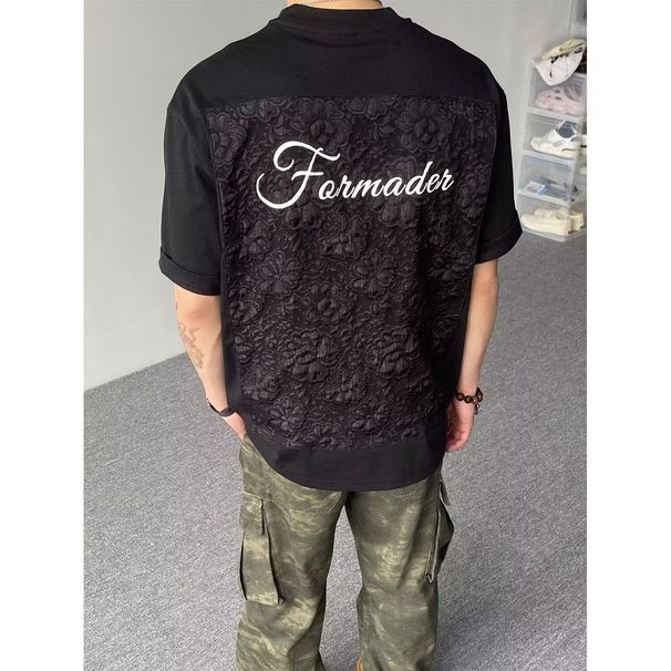 Men's Heavyweight Cotton T-Shirt 3D Embroidered Lettering American High Street Style Summer Loose Fit Short Sleeve Top_viptrois.com