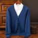 Men's V-Neck Knitted Cardigan – Korean Style Loose Fit Sweater Jacket (Black/Grey/Khaki/Red/Light Blue, Versatile Layering Top)_viptrois.com