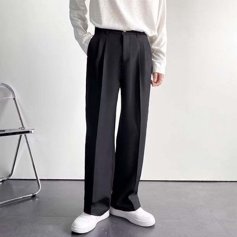 Casual Suit Pants Men's Spring Japanese Style Light Luxury High End Drape Black Trousers Loose Straight Wide Leg Long Trousers_viptrois.com