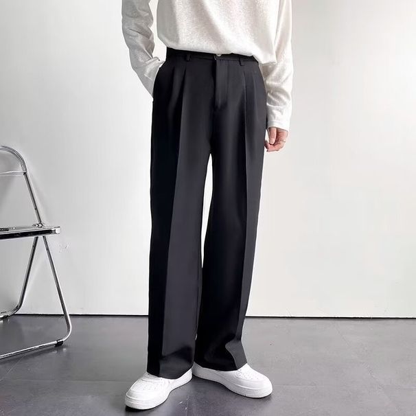 Casual Suit Pants Men's Spring Japanese Style Light Luxury High End Drape Black Trousers Loose Straight Wide Leg Long Trousers_viptrois.com