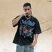 American Street Fashion Washed Vintage Design Printed Summer Loose Men's Short Sleeve_viptrois.com